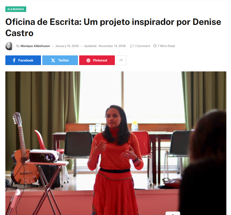 Brasileiras pelo Mundo exclusive interview Oficina de Escrita: Um projeto inspirador por Denise Castro, published in 2018